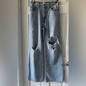 Levi's Distressed Wide Leg Jeans in Light Blue